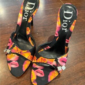 Dior Black and Pink Floral Women's Shoes